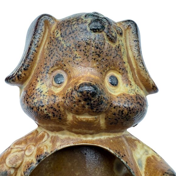 Vintage Pottery Tea Light Holder Brown Puppy Dog Figural Candle Succulent Japan - Picture 5 of 9